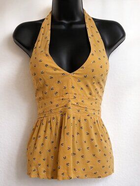 American Eagle Mustard Floral Halter Top NWOT Soft Sexy Boho Summer Casual Chic